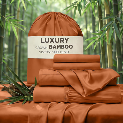 Bed Sheet Set 4-Piece Bamboo-Derived Rayon with Deep-Pocket Fitted Sheet in Twin, Full, Queen and King Sizes