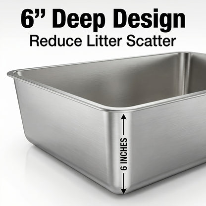 Large Stainless Steel Cat Litter Box 24x16x6 Inch Heavy Duty Rust-Proof Easy Clean Open Top Metal Litter Pan for Big Cats & Rabbits