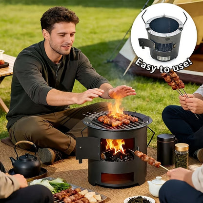 Wood Burning Stove, Portable Camping Charcoal BBQ Cooking Tea Heating for Grilling, Camping and Outdoor Meals