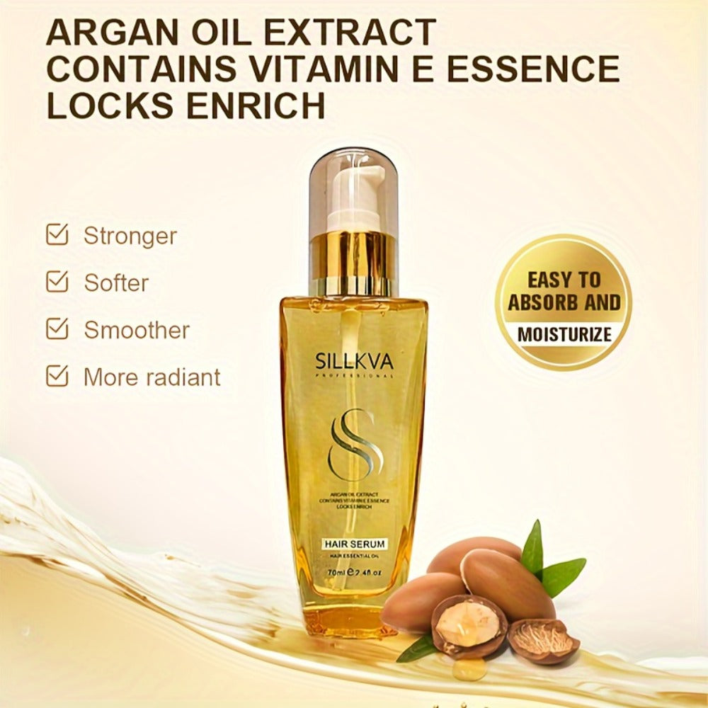 SILLKVA Argan Oil Liquid Hair Serum, Frizz Control & Flyaway Tamer, Smoothing Leave-In Treatment for Dry Damaged Hair