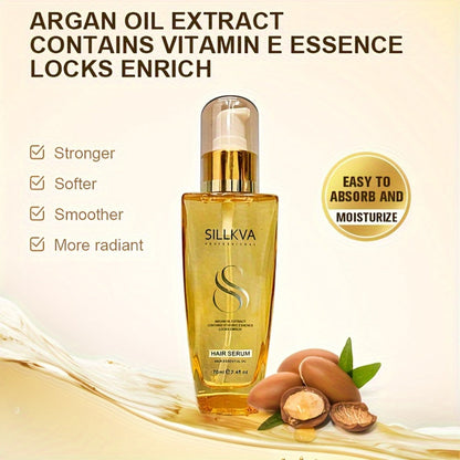 SILLKVA Argan Oil Liquid Hair Serum, Frizz Control & Flyaway Tamer, Smoothing Leave-In Treatment for Dry Damaged Hair