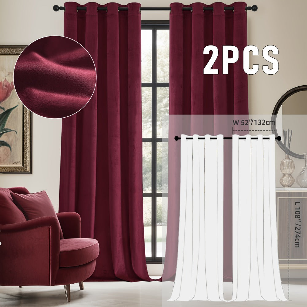 Velvet Room Darkening Curtains 2 Panels, Grommet Top Thermal Insulated Soundproof Blackout Curtains for Living Room Bedroom
