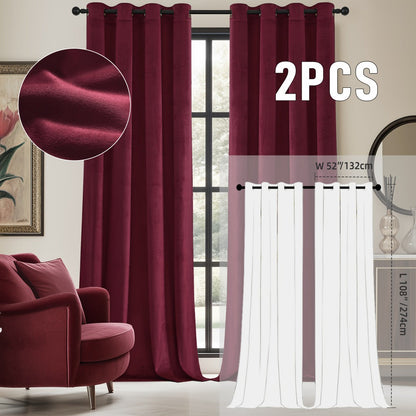 Velvet Room Darkening Curtains 2 Panels, Grommet Top Thermal Insulated Soundproof Blackout Curtains for Living Room Bedroom