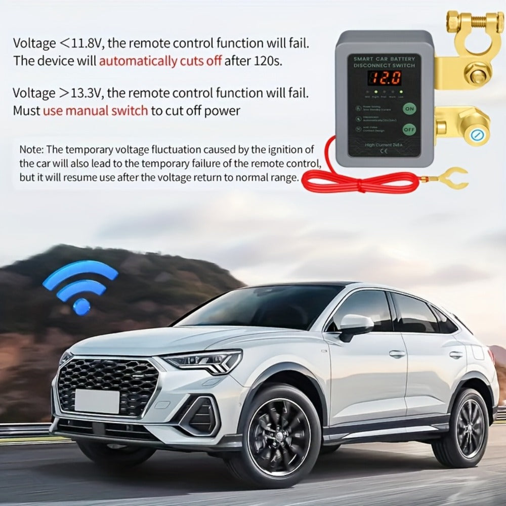 Car Battery Auto Power Off Switch with LED Voltage Display – 12V/24V Anti-Drain Protection, Low Voltage Alarm