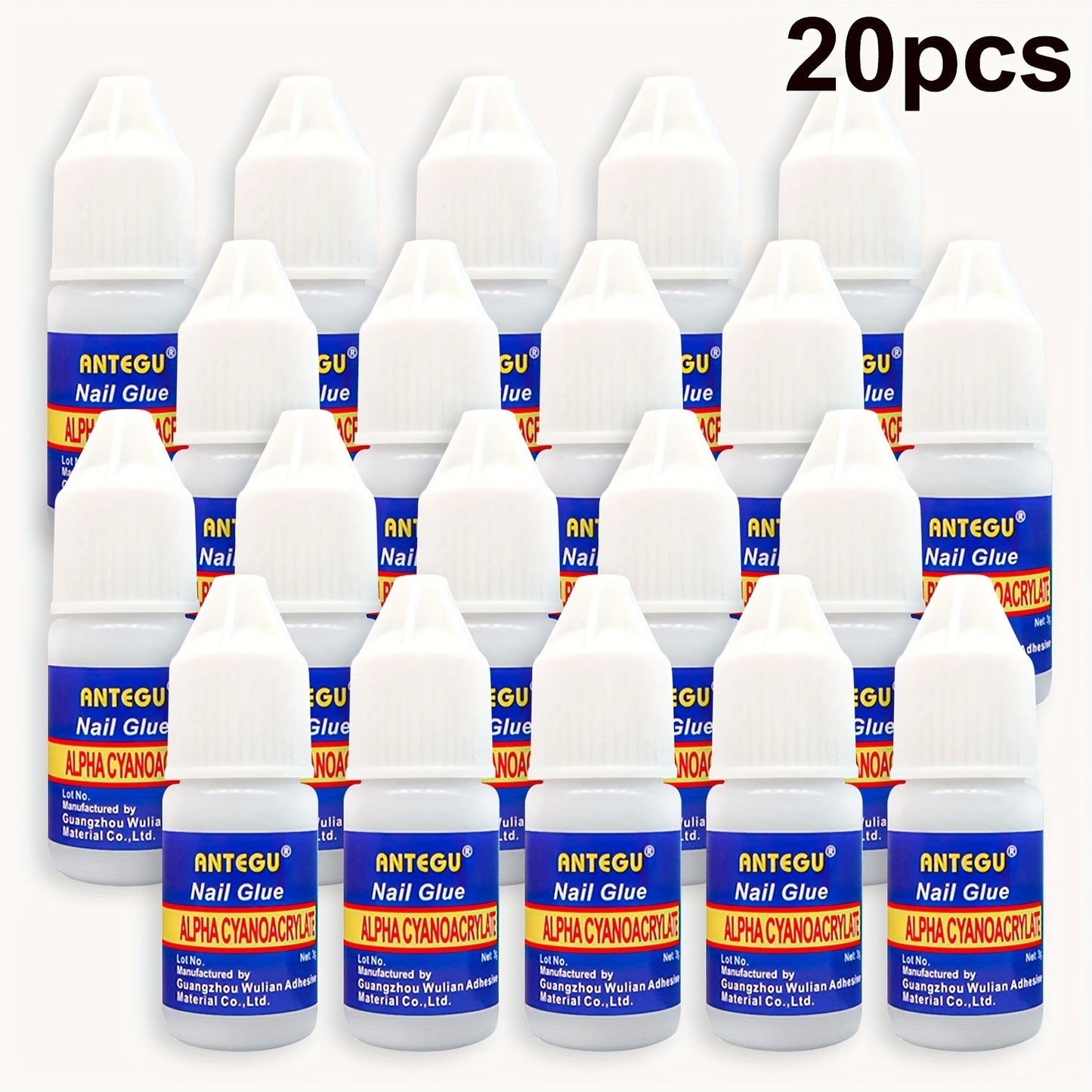 Nail Glue Set, ANTEGU 20 Pointed-Nozzle Bottles for Press-On Nails, Nail Tips, Rhinestones and Nail Repair