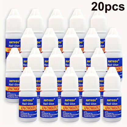 Nail Glue Set, ANTEGU 20 Pointed-Nozzle Bottles for Press-On Nails, Nail Tips, Rhinestones and Nail Repair