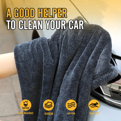 Car Drying Towel in 24 x 36-Inch 1500 GSM Edgeless Microfiber, Available as One or Two Pieces