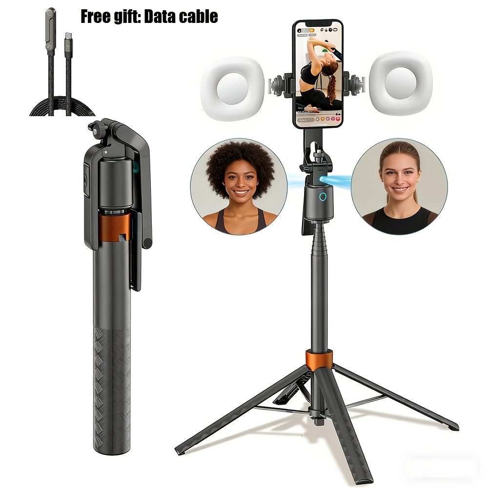 70-Inch Tracking Selfie Stick Tripod with Two Fill Lights, Floor Base, Remote and 1/4-Inch Mount