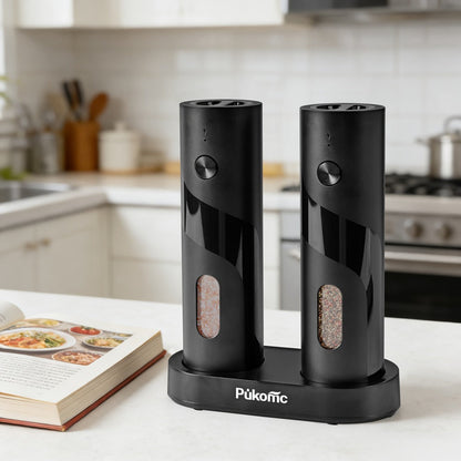 Electric Pepper Grinder Set of 2, Rechargeable with Charging Base, 6 Adjustable Coarseness Settings