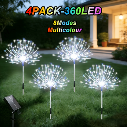 Solar Garden Lights Firework Stakes with 240/360/480 LEDs, 8 Modes, 4/8 Packs and Three Colors