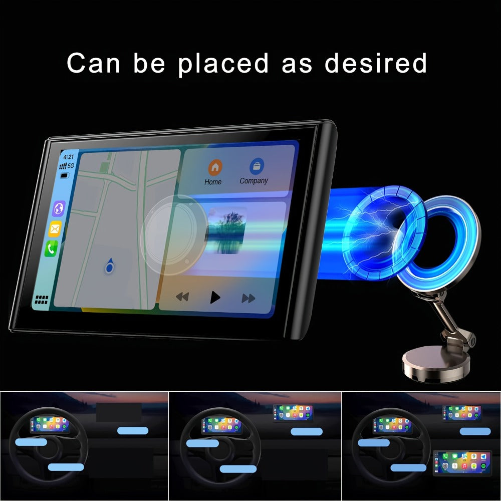 Portable Car GPS Navigation 8" – Wireless CarPlay & Android Auto, HD Touchscreen, Magnetic Mount, Mirror Link, FM Radio, AUX/USB/TF