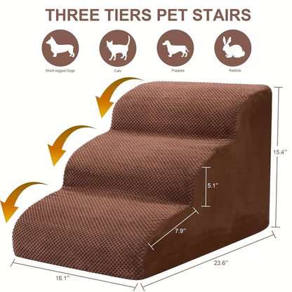 Dog Stairs for High Beds & Sofas – 2/3/4 Step Memory Foam Pet Steps with Non-Slip Bottom, Washable Cover & Textured Surface