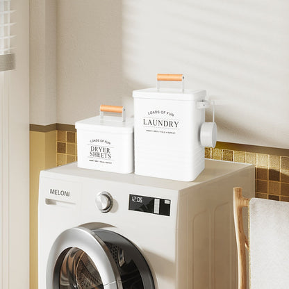 Laundry Pod Container & Dryer Sheet Holder Set with Scoop, Metal Farmhouse Laundry Room Organizer
