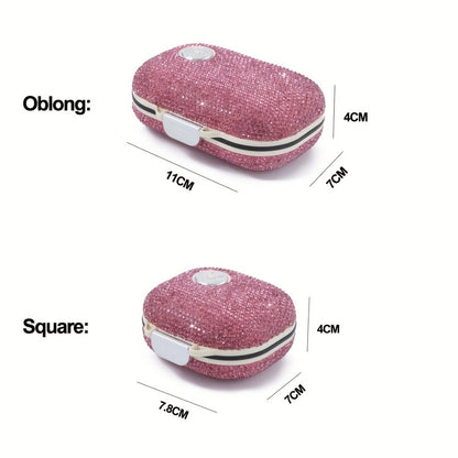Seven-Compartment Travel Pill Organizer in Nine Square or Oblong Rhinestone Color Checkouts