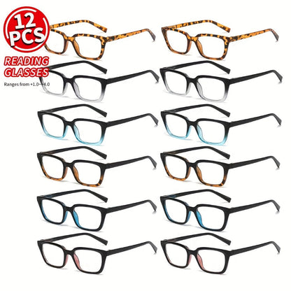 Reading Glasses – Twelve-Pair Reader Bulk Set with Lens Feature for Home and Office with Multiple Strength and Color Options