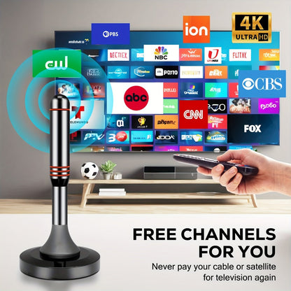 Amplified Indoor HDTV Antenna with Signal Booster & Removable Amplifier – 4K 1080p 360° Reception, Free Local Channels ABC CBS NBC FOX