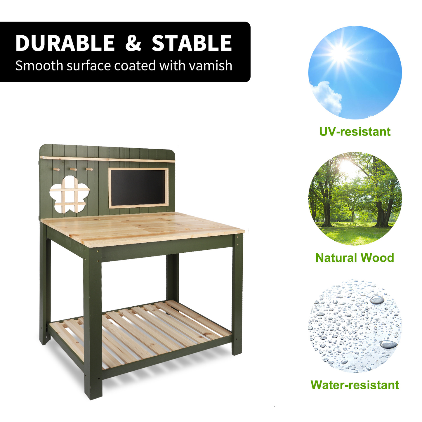 Potting Bench Table Cedar Wood Garden Workstation with Blackboard Removable Sink Hooks Double Shelf for Garden, Patio and Yard Use