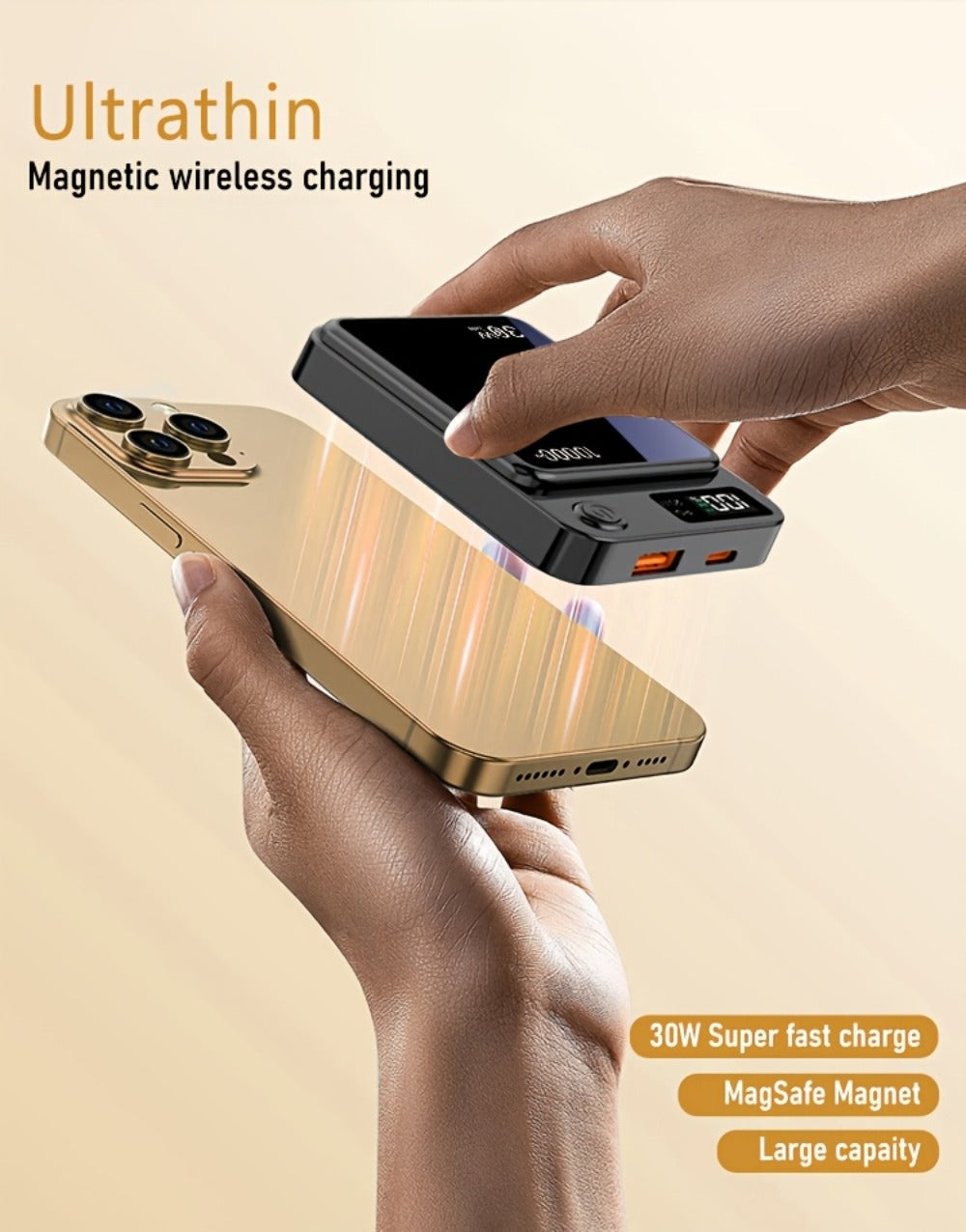 Power Bank Magnetic 6000-15000mAh with 30W Wired, 15W Wireless, Dual USB-C and Display in Four Colors