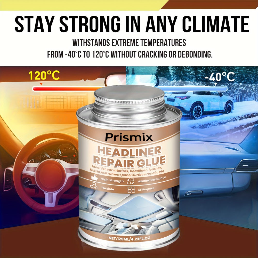 Car Headliner Repair Adhesive by Prismix, 125ml Can with Brush for Fabric and Interior Panel Application