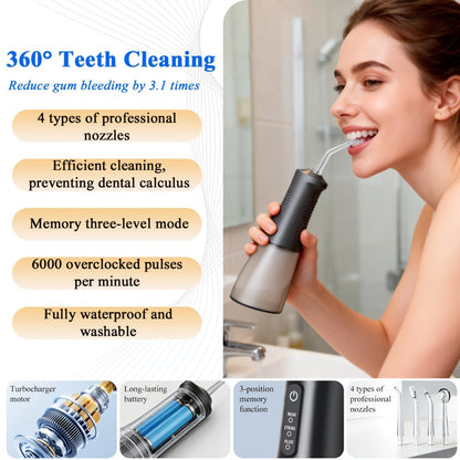 Water Flosser Srivdk Cordless Oral Irrigator with 300ml Tank, Three Pressure Modes, Six Nozzles and USB-C Charging