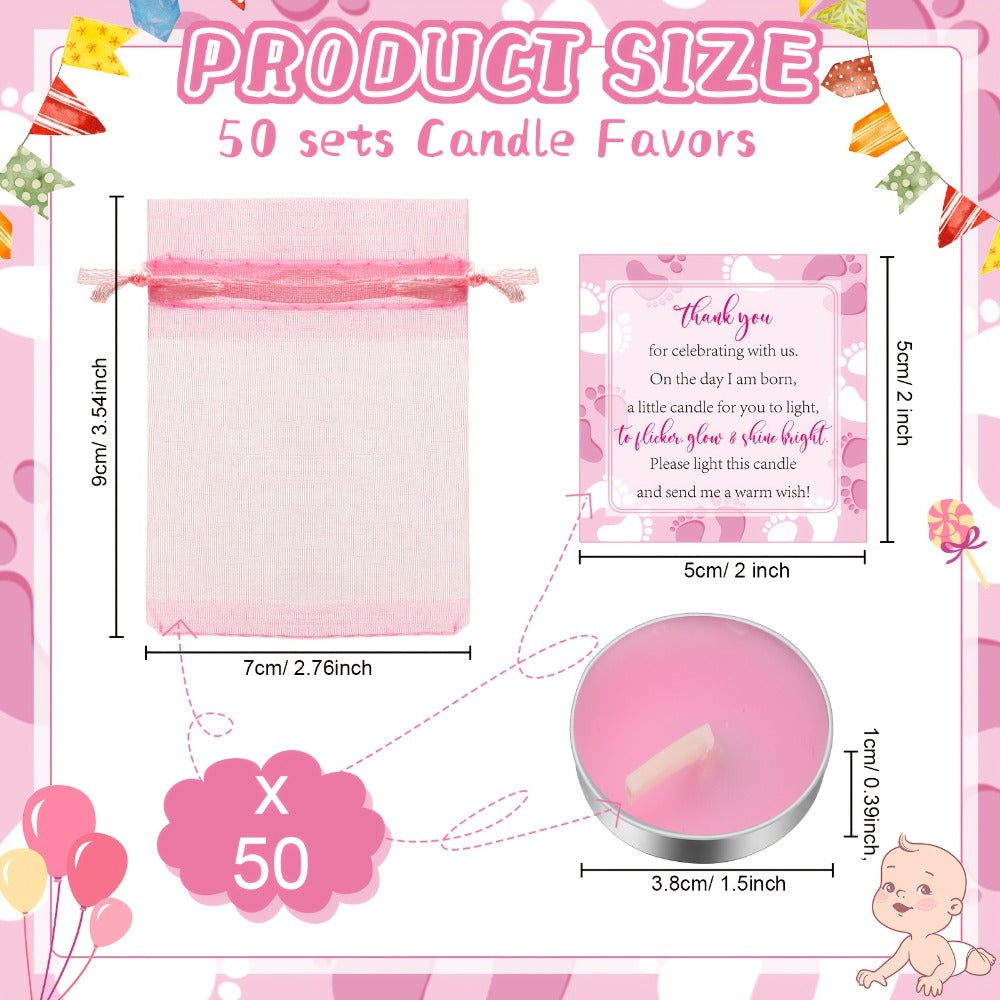 Tealight Candles Party Favor Sets 50 Pack with Gift Bags and Cards - Unscented Paraffin Wax for Parties, Celebrations and Guest Favors