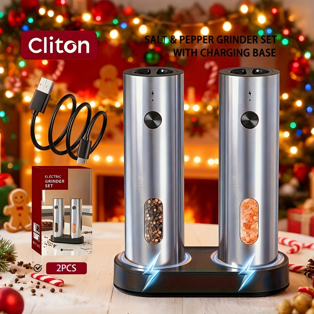 Electric Salt and Pepper Grinder Set, Rechargeable Mills with LED Light, Adjustable Coarseness & 3.72oz for Home Kitchen