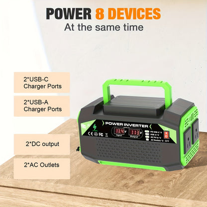 Portable 12V DC to 110V AC Power Inverter with 400W to 1000W Model Labels, Display and Carry Handle
