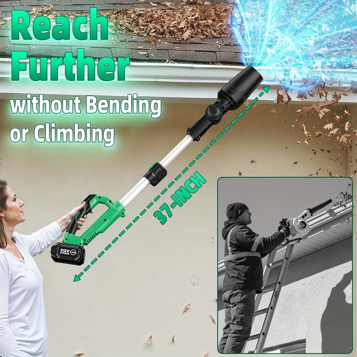 KIMO 20V Cordless Leaf Blower with Telescoping Tube, Three-Speed Label, Charger and One- or Two-Battery 4000mAh Sets