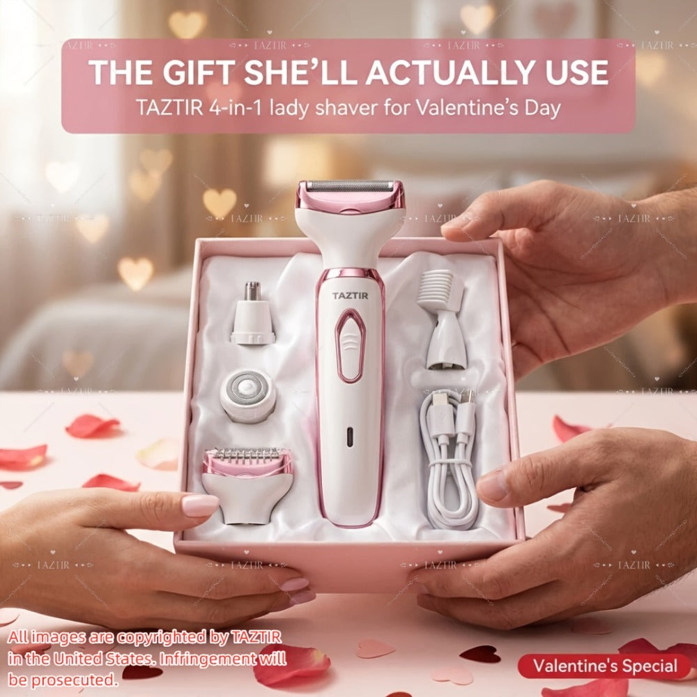 4-in-1 Electric Shaver for Women Rechargeable Wet & Dry Painless – Face Nose Legs Underarm Bikini Trimmer Portable Cordless Grooming Kit