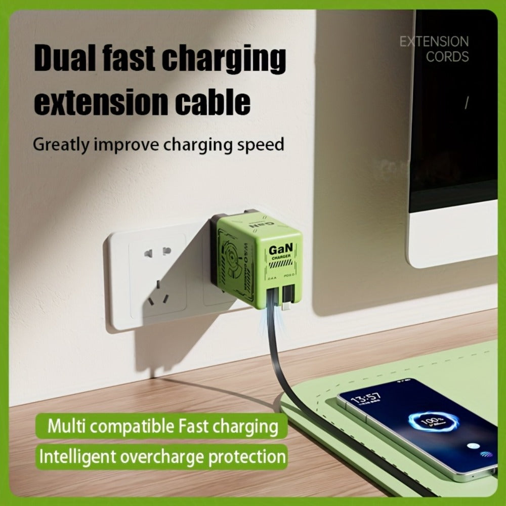 GaN Wall Charger 120W Fast with Retractable Built-In Cable & Foldable Plug for an Everyday Personal Care Routine