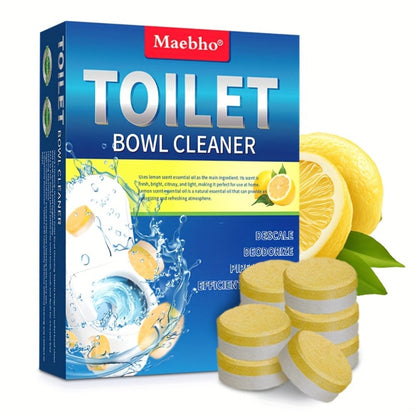 Yellow Toilet Bowl Cleaner Tablets with Lemon Graphics and 24-Piece Box Option in Pictured 10 x 14 cm Package
