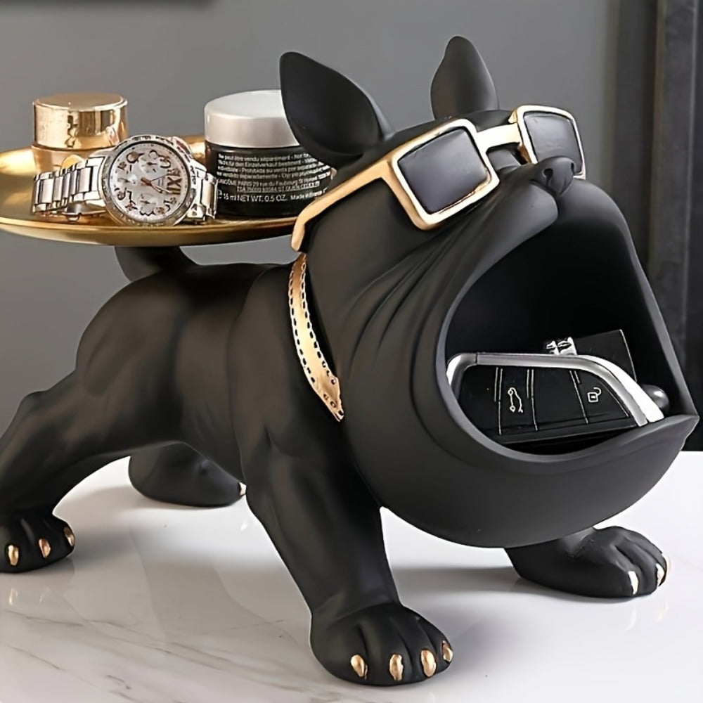 Resin Pug Bulldog Decorative Tray Statue | Dog Tray Organizer for Keys Jewelry Candy Earrings | Modern Art Home Decor Sculpture for Entryway