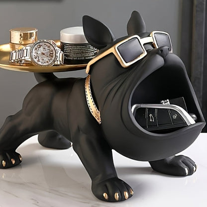 Resin Pug Bulldog Decorative Tray Statue | Dog Tray Organizer for Keys Jewelry Candy Earrings | Modern Art Home Decor Sculpture for Entryway