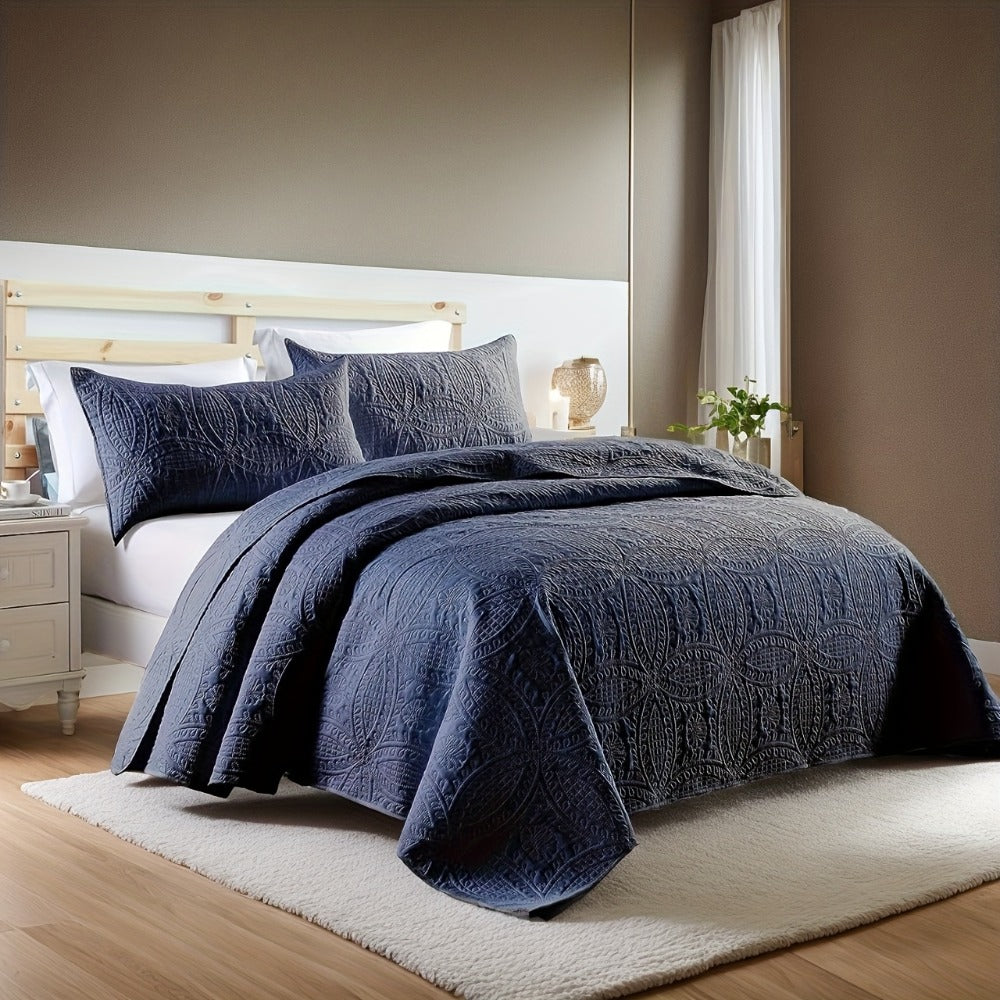 Quilt Set 3 Piece Soft Lightweight Bedding – Thin Bed Quilt with 2 Pillowcases for Bedroom Guest Room, Full Queen King