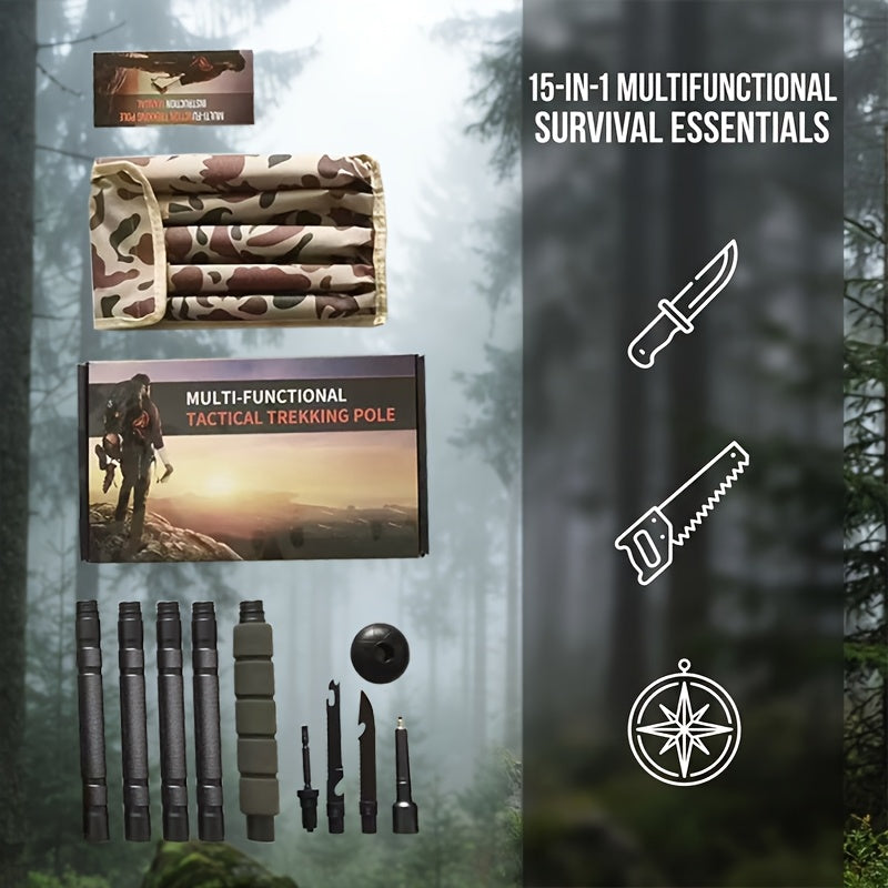 Tactical Trekking Pole Adjustable Hiking Stick | Titanium Alloy with Built-In Compass Canvas Storage Pouch & Combination Lock |