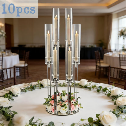 Clear Acrylic Six-Arm Candelabra with 68cm Height, 22cm Round Base and 2-, 4-, 10-, 12- or 20-Piece Options