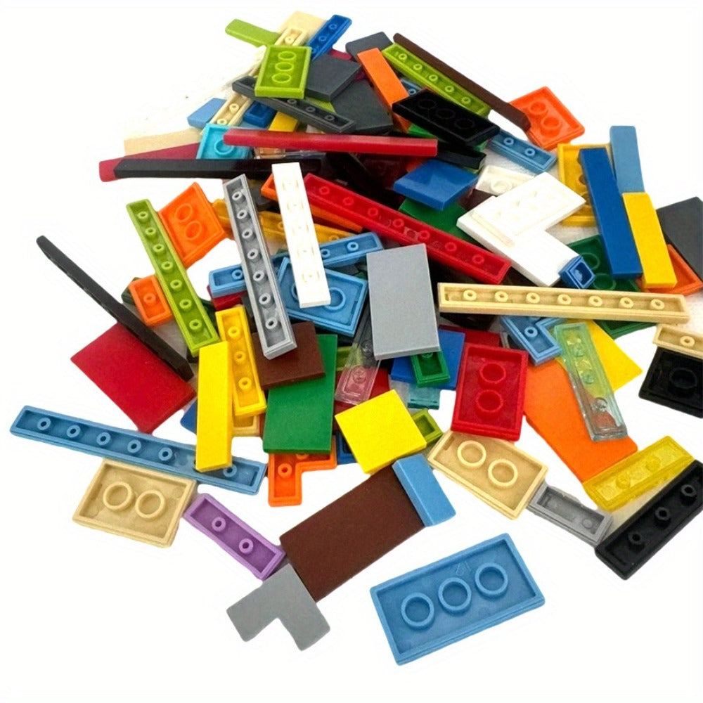 Bulk Flat Tile Building Blocks 150 Pcs – Smooth Thin Plate Bricks 1x1 1x2 1x6 LEGO Compatible MOC Accessories Kids Creative Building DIY