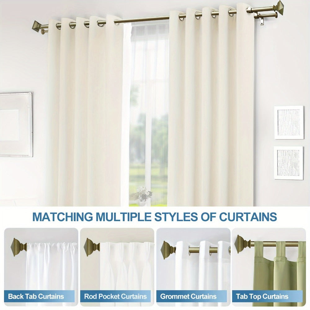 Double Curtain Rod Set with Square Urn Finials, Dual Brackets and Five Finish Options for Layered Panels