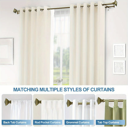 Double Curtain Rod Set with Square Urn Finials, Dual Brackets and Five Finish Options for Layered Panels