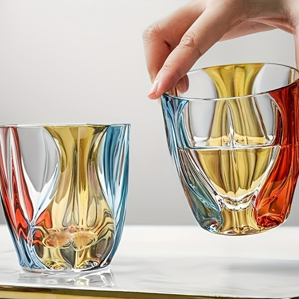 Hand-Painted Crystal Wine Glass 150ml – Czech Crystal Three-Color Luxury Short Cup for Red Wine & Whiskey – Artistic Decorative Glassware