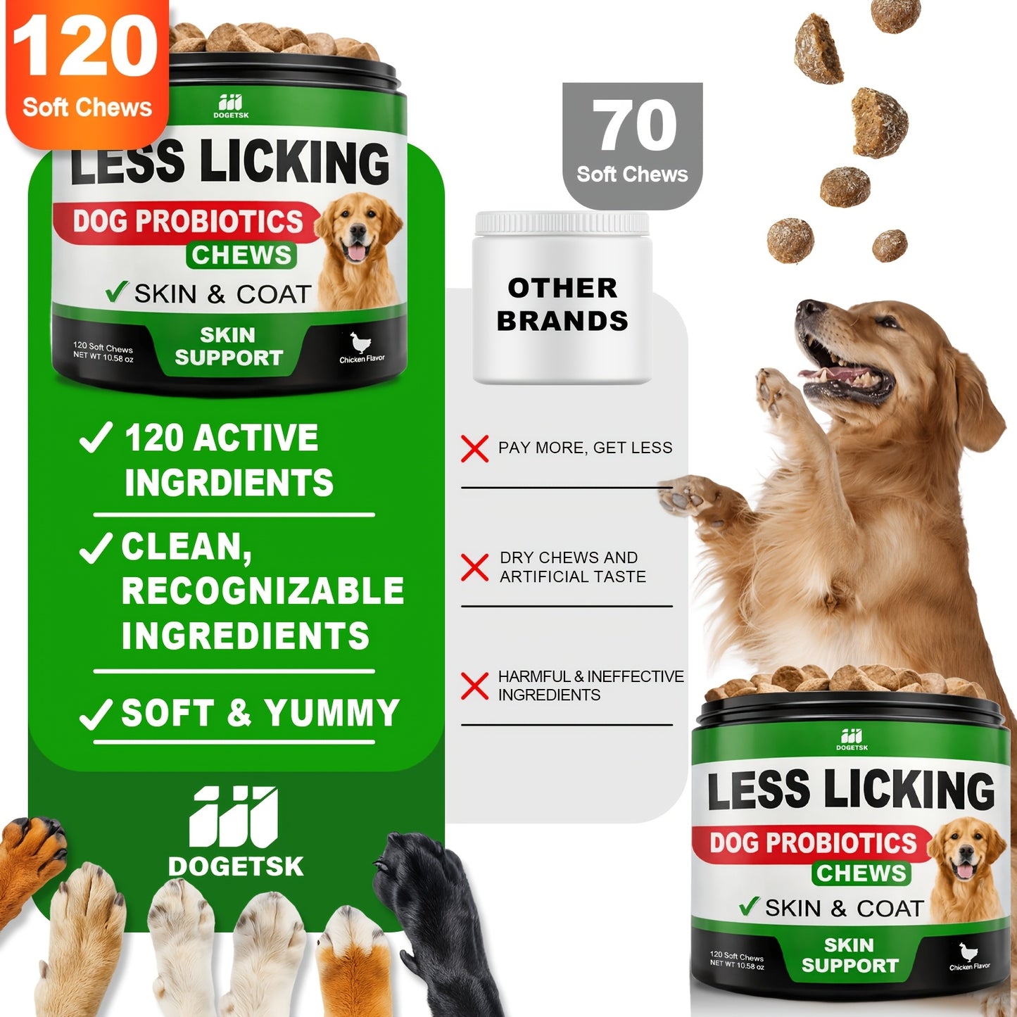 Dog Immune & Gut Support Chews 120ct – Chicken Flavor Soft Chews for Healthy Skin & Coat, Digestive Health & Immune Boost