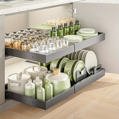 Expandable Pull-Out Cabinet Organizer with 12.6-20.5 Inch Width, Three-Track Slides and 2- or 4-Drawer Options