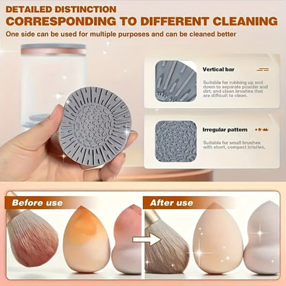 Electric Makeup Brush Cleaner & Dryer USB Powered Automatic Spinner Fast Drying Odorless Transparent Design Dual-Section Brush Holder Beauty