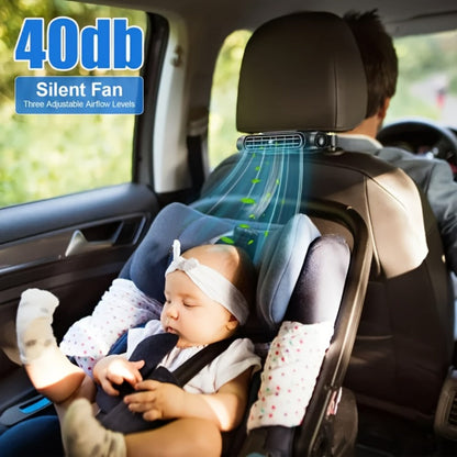 Bladeless Car USB Fan – 3-Speed Silent Cooling, Fits All Vehicles, Car Seat Fan with USB Charging Cable, Black & White