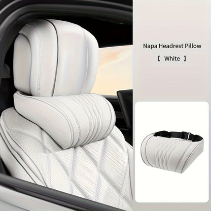 Car Neck Pillow Nappa Leather Headrest – Memory Foam Lumbar Support with Embroidery, All-Season Universal Car Interior Accessory