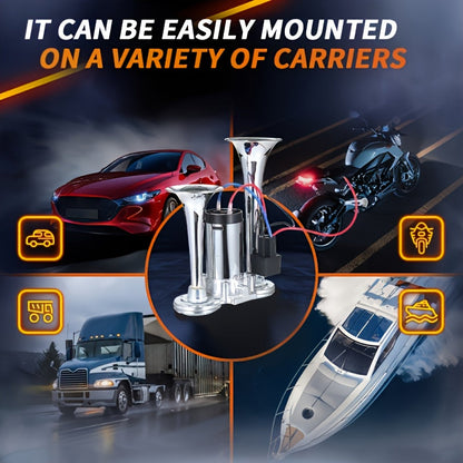 Dual Air Horn Kit 12V/24V 105-137dB with Air Compressor – Super Loud Aluminum Alloy Trumpet Horn for Truck, Train, SUV, Motorcycle