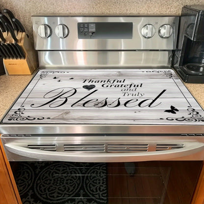 Stove Top Cover Heat Resistant Scratch-Proof 28.5x20.5" – Thankful Grateful Blessed Kitchen Decor Glass Protector Mat for Cooktops
