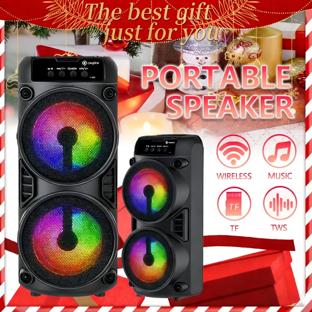 Portable Bluetooth Speaker 10-Inch Model with Dual 4-Inch Drivers, RGB Lights and FM Radio