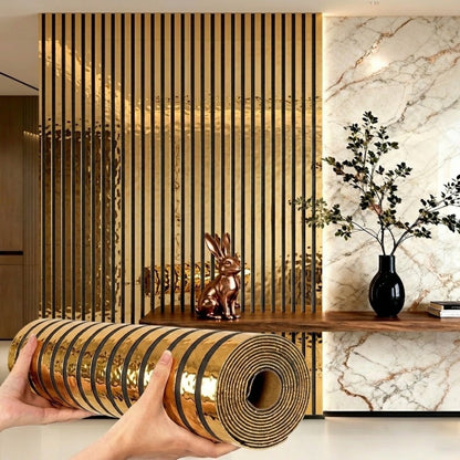 3D Mirror Slat Wall Panel Self-Adhesive Peel and Stick Gold Silver Metallic Grid Wall Sticker, for Entryways, Bedrooms and Living Spaces