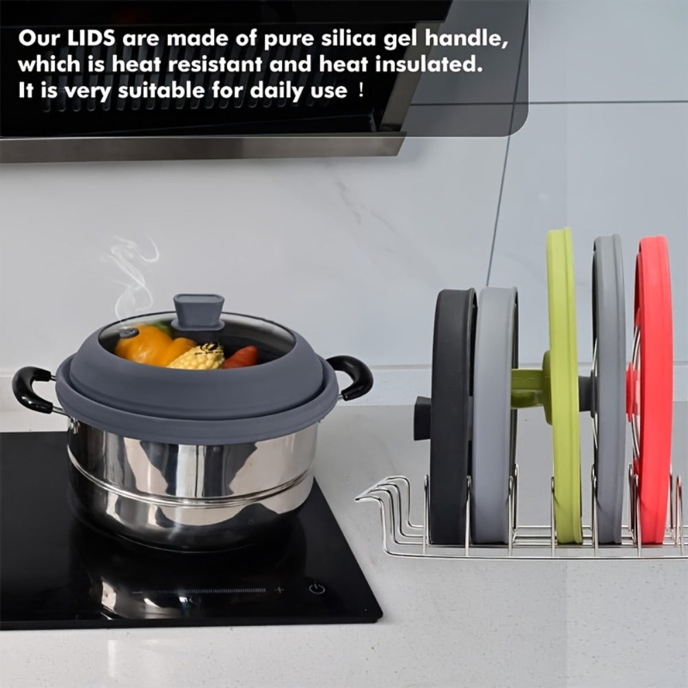 Collapsible Microwave Cover Splatter Guard with Silicone Handle - Foldable Food Cover Lid for Home Cooking, Dining and Outdoor Meals